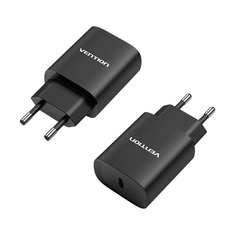 Vention 1-Port USB-C Wall Charger (20W) UK Plug – Black