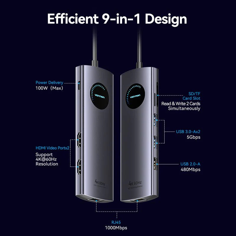 Vention Multi-function 9-in-1 USB-C Docking Station
