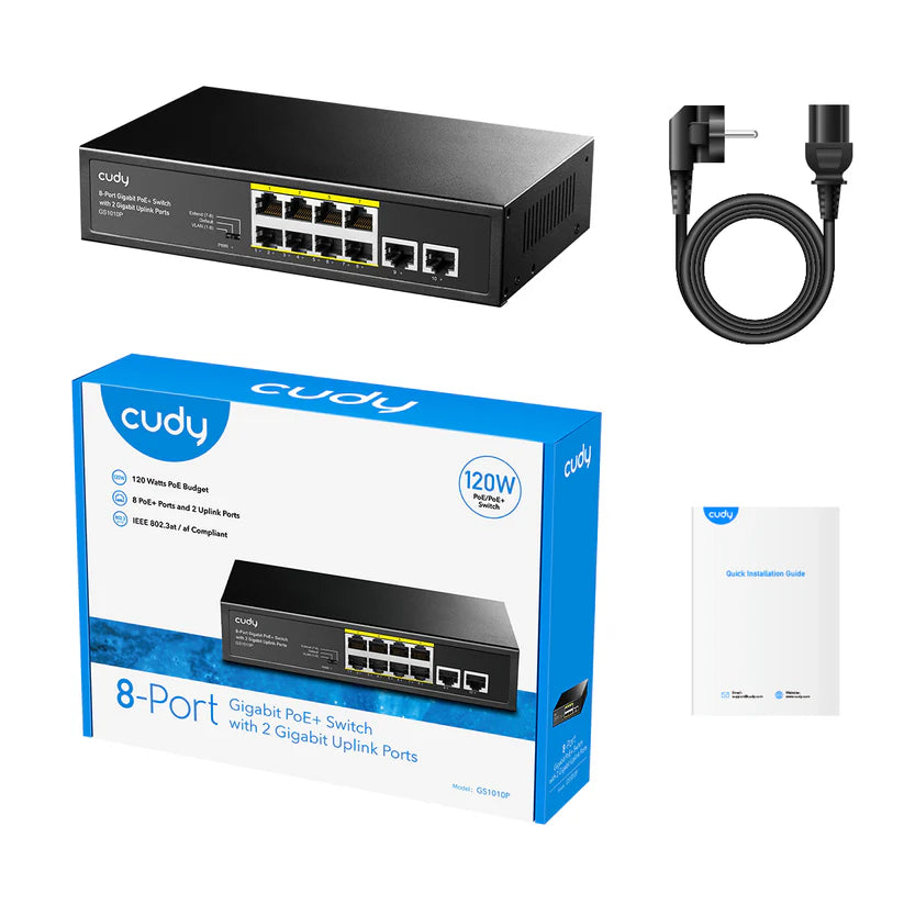 CUDY 8-Port Gigabit PoE+ Switch with 120W power budget
