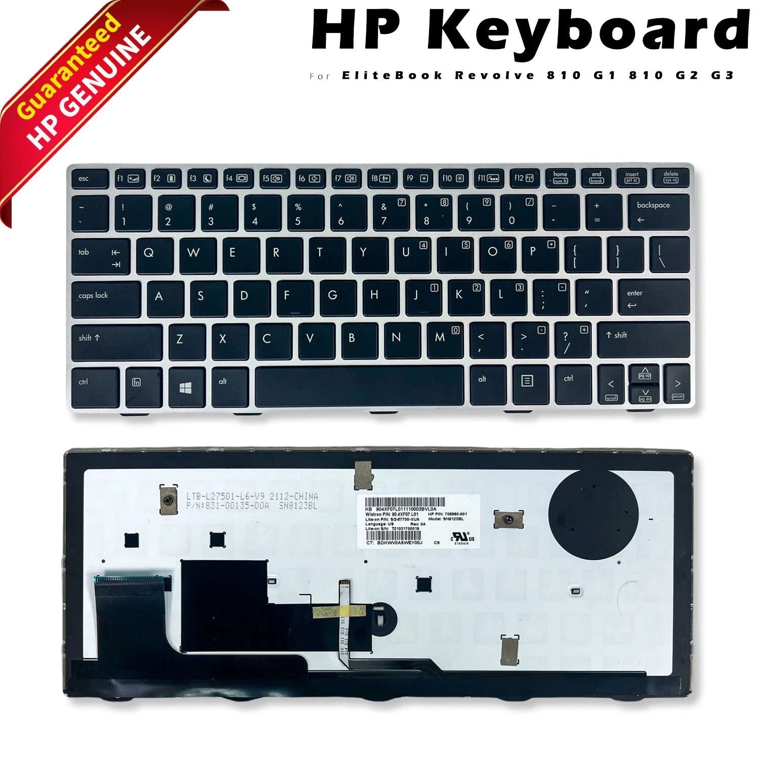 HP Revolve 810 G1 G2 G3 Replacement Keyboard – Top View
