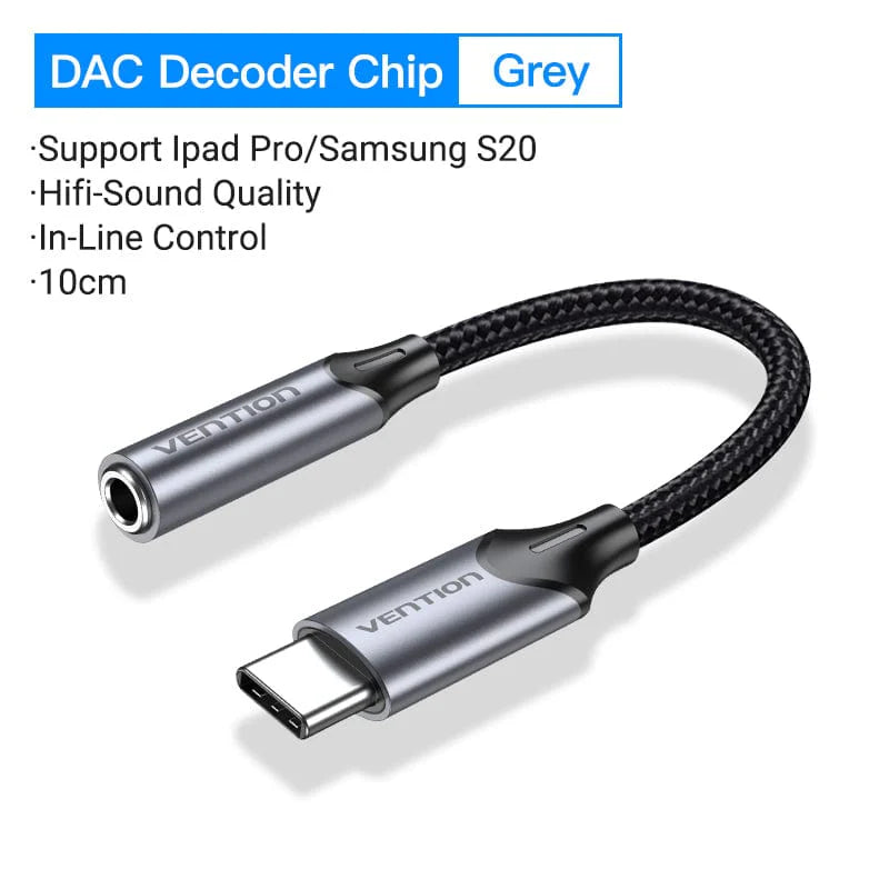 Vention 0.1M USB-C to 3.5mm Earphone DAC Adapter Gray
