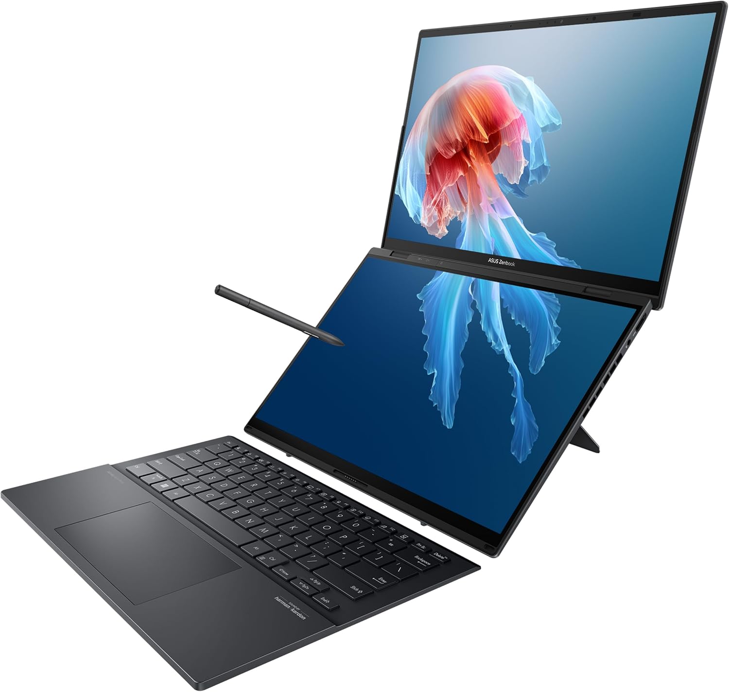 ASUS laptop with detachable keyboard and OLED displays
