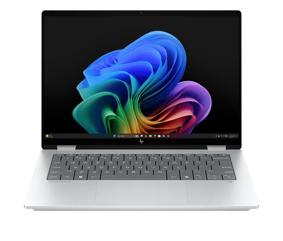 HP OmniBook X Flip 14-fm0023dx front view with 14-inch 2K touch display
