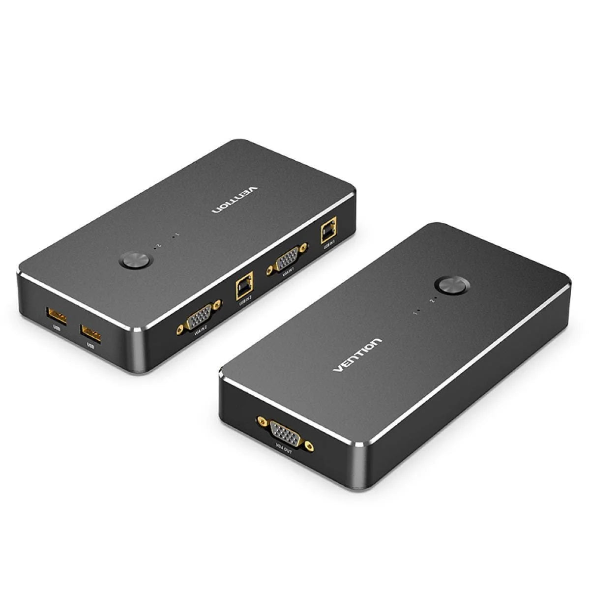 Black metal Vention 2 in 1 VGA KVM switch for dual computers
