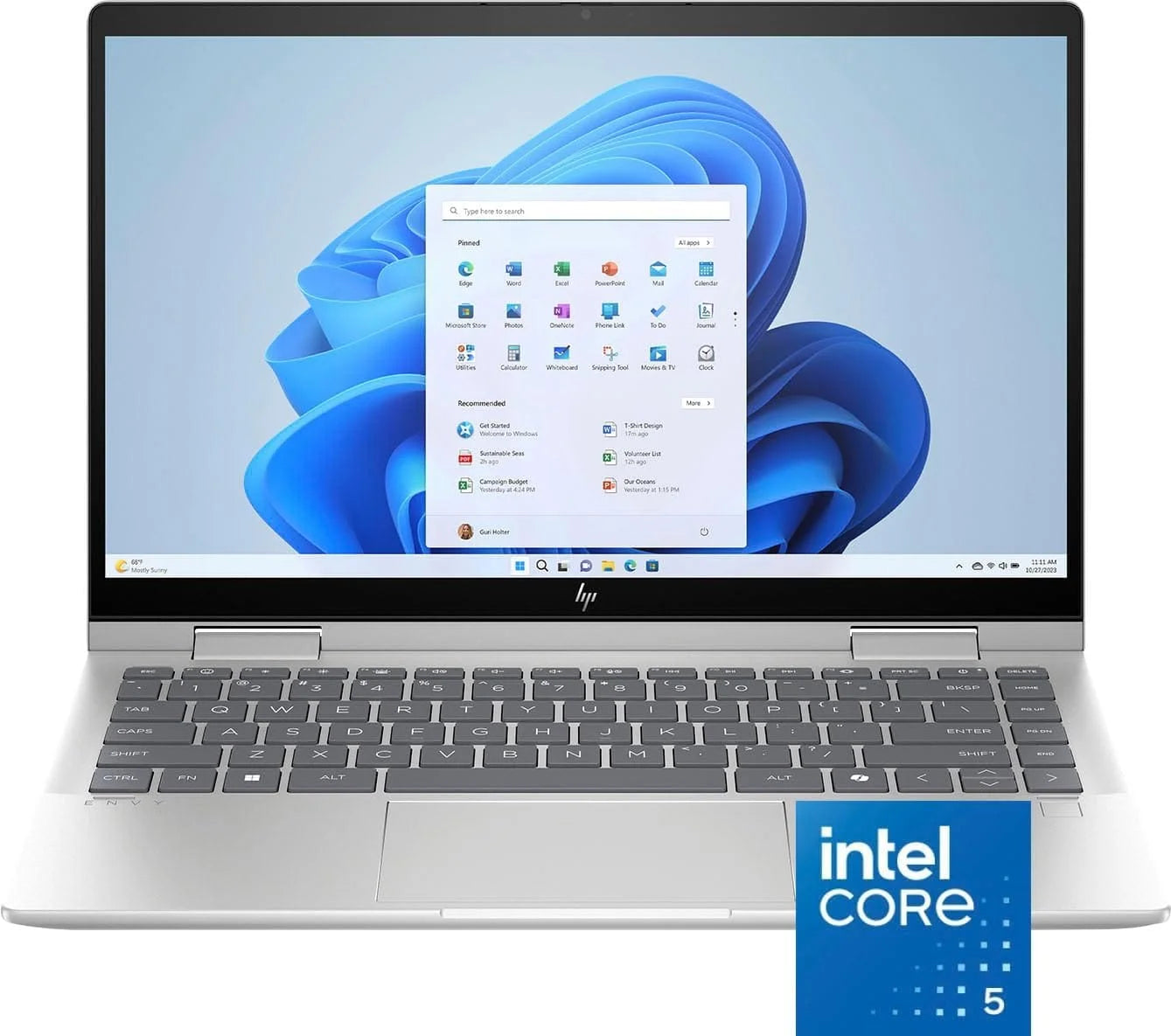 HP Envy X360 14-es1013dx front view with 14-inch FHD touch display
