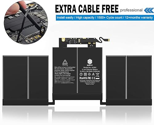 Replacement A1964 battery for MacBook Pro 13" Mid 2018–2019
