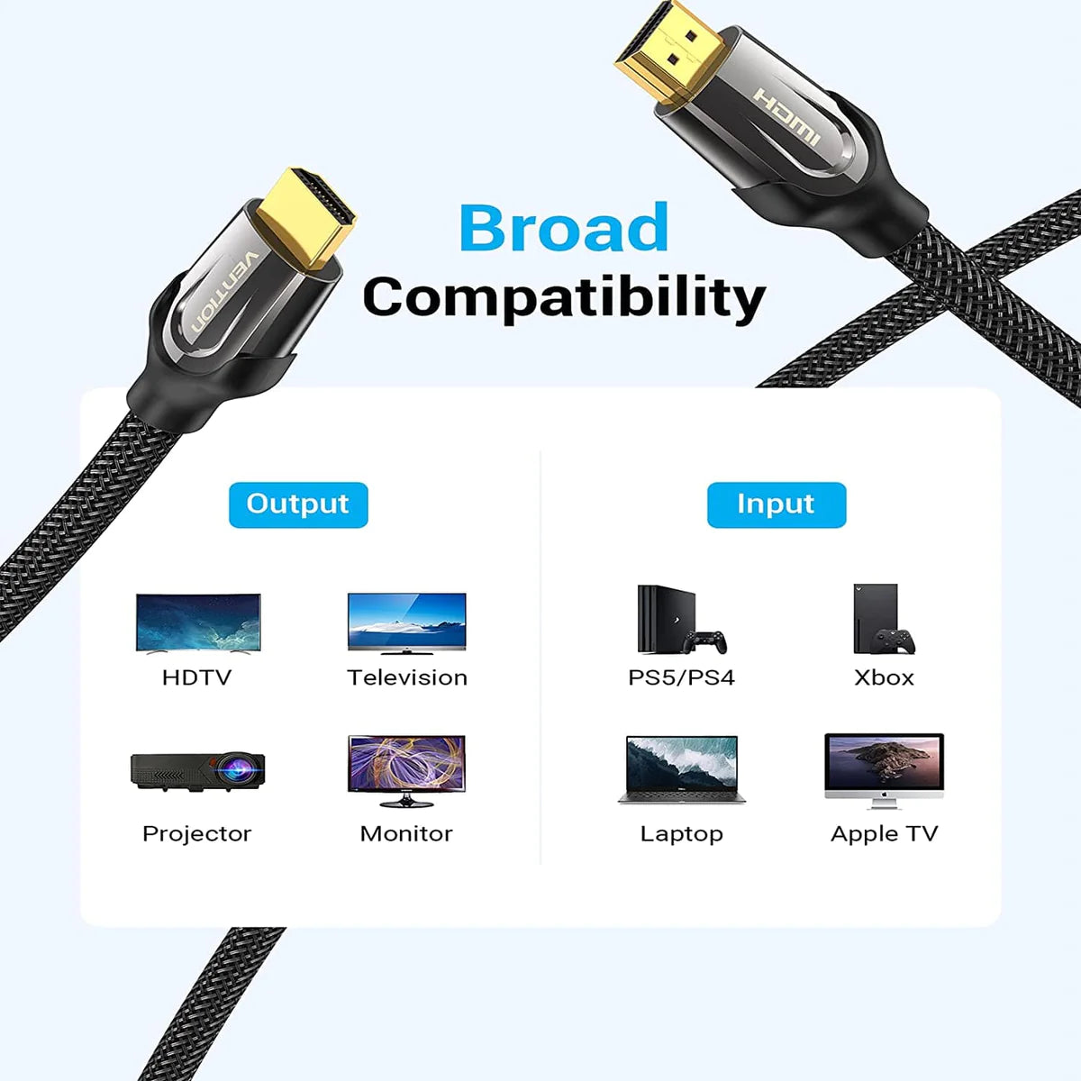 Vention 5M Black Nylon Braided HDMI Cable
