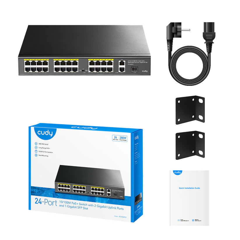 CUDY PoE switch with 2 Gigabit SFP slots for fiber uplinks
