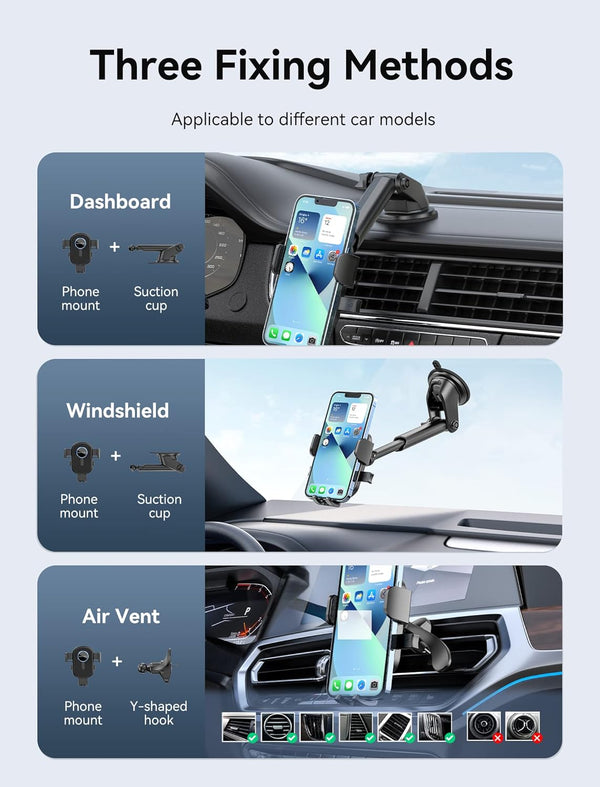 Vention black square car phone mount with one-touch lock system
