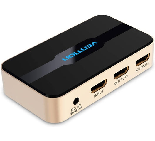 Gold HDMI 1-in-2 splitter for TV and monitor
