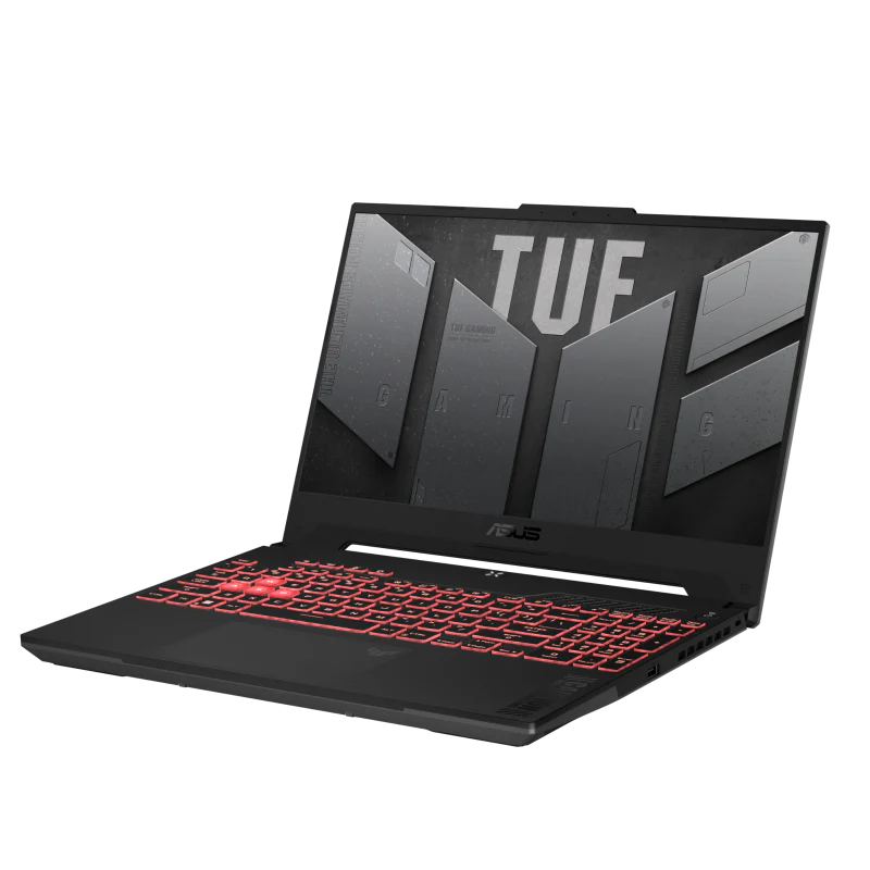 ASUS TUF A15 gaming laptop with backlit keyboard
