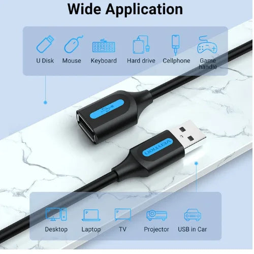 TechHaven Vention black USB 2.0 extension cable 3 meter durable PVC
