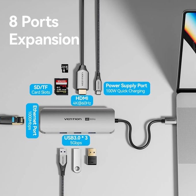 Vention 8-in-1 Type-C hub with HDMI, PD
