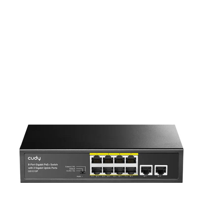 Plug-and-play CUDY PoE+ switch with 2 uplink ports
