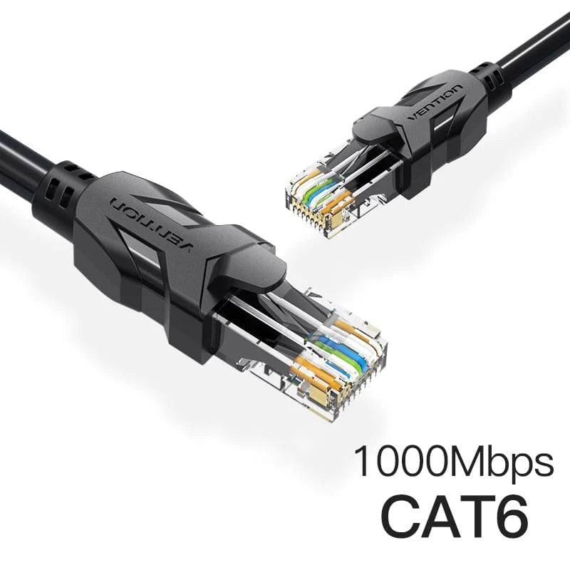 Durable Vention Cat6 3M black patch cable for office setups
