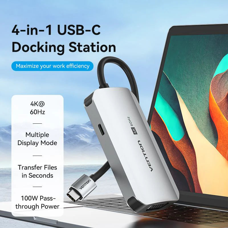 Slim USB-C docking station for video output and data transfer
