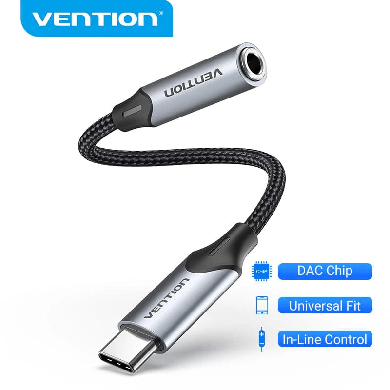 Vention USB-C Male to 3.5mm Female DAC Adapter 0.1M Gray

