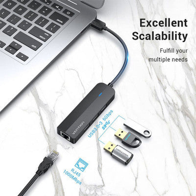 Black Vention USB 3.0 hub with RJ45 Ethernet
