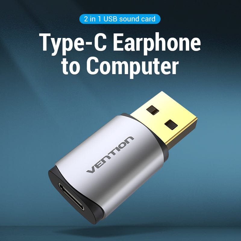 Durable gray metal Vention USB to Type-C sound card

