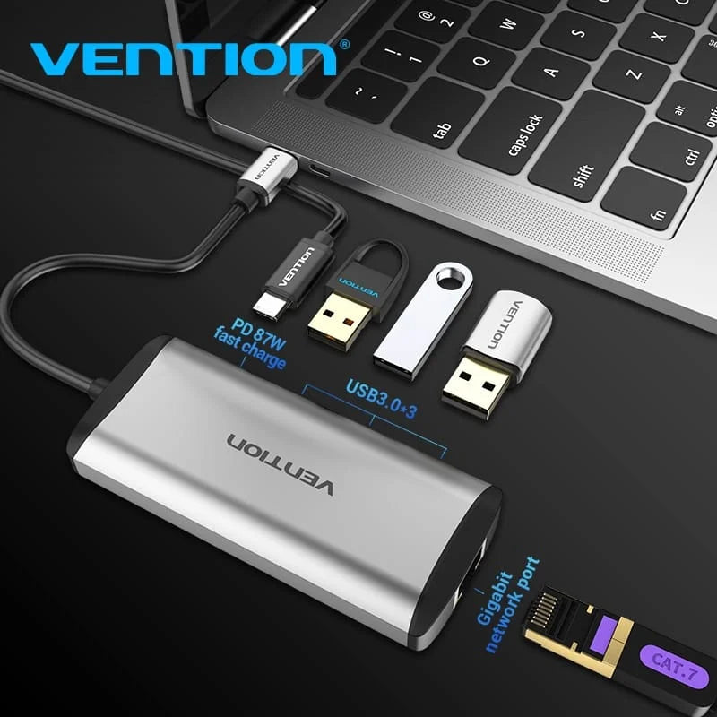 Vention docking station – 3 USB, Gigabit LAN
