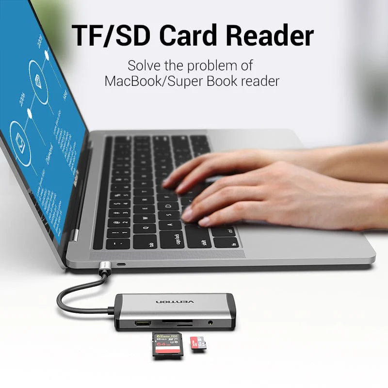 Vention USB-C hub with HDMI, RJ45, audio, SD ports
