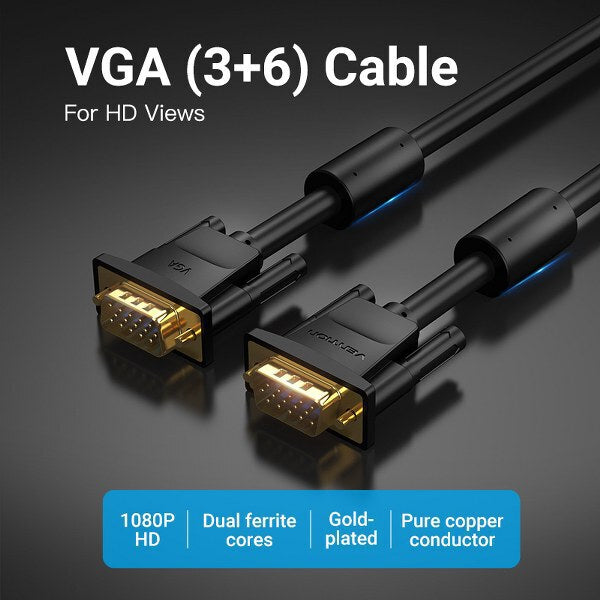 High-Quality Vention VGA Cable 5M Black with Ferrite
