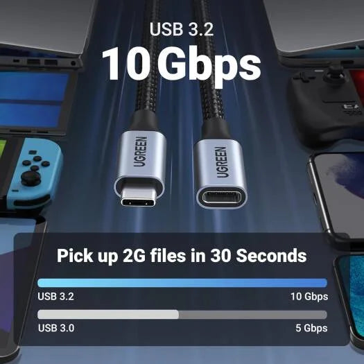 UGREEN US372 USB-C 3.1 male to USB-C female extension cable 0.45m
