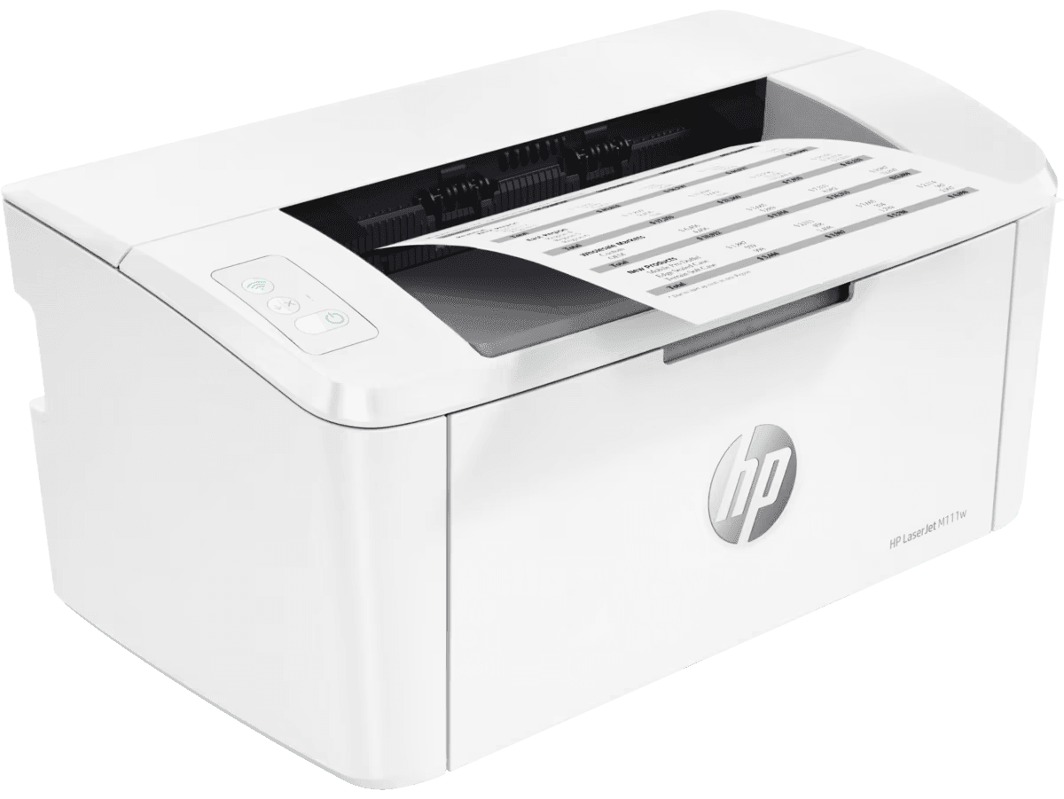 Side view of HP LaserJet M111W showing compact desktop design
