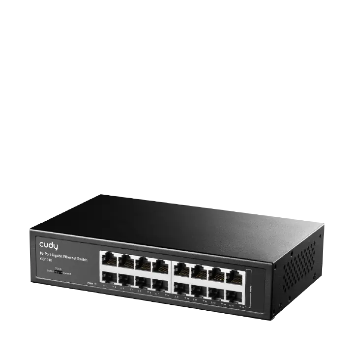 Durable CUDY 16-port network switch for office and home use
