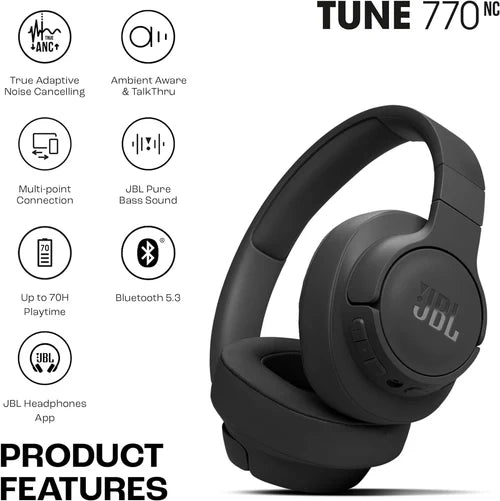 Over-ear JBL Tune 770NC headphones with noise cancelling
