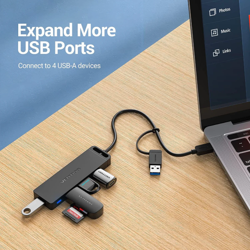4-port USB hub by Vention with Type-C and power

