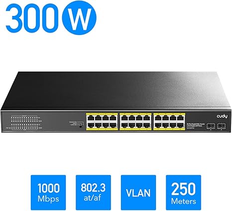 High-performance CUDY 24-port PoE switch for office and surveillance networks

