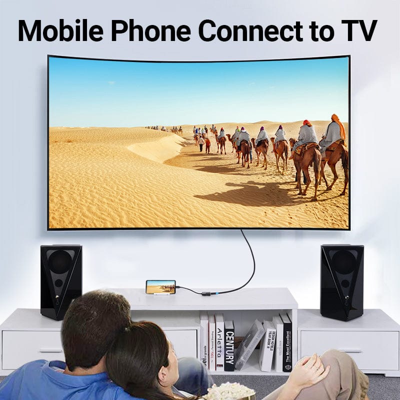 Compact black Type-C to HDMI adapter plug-and-play
