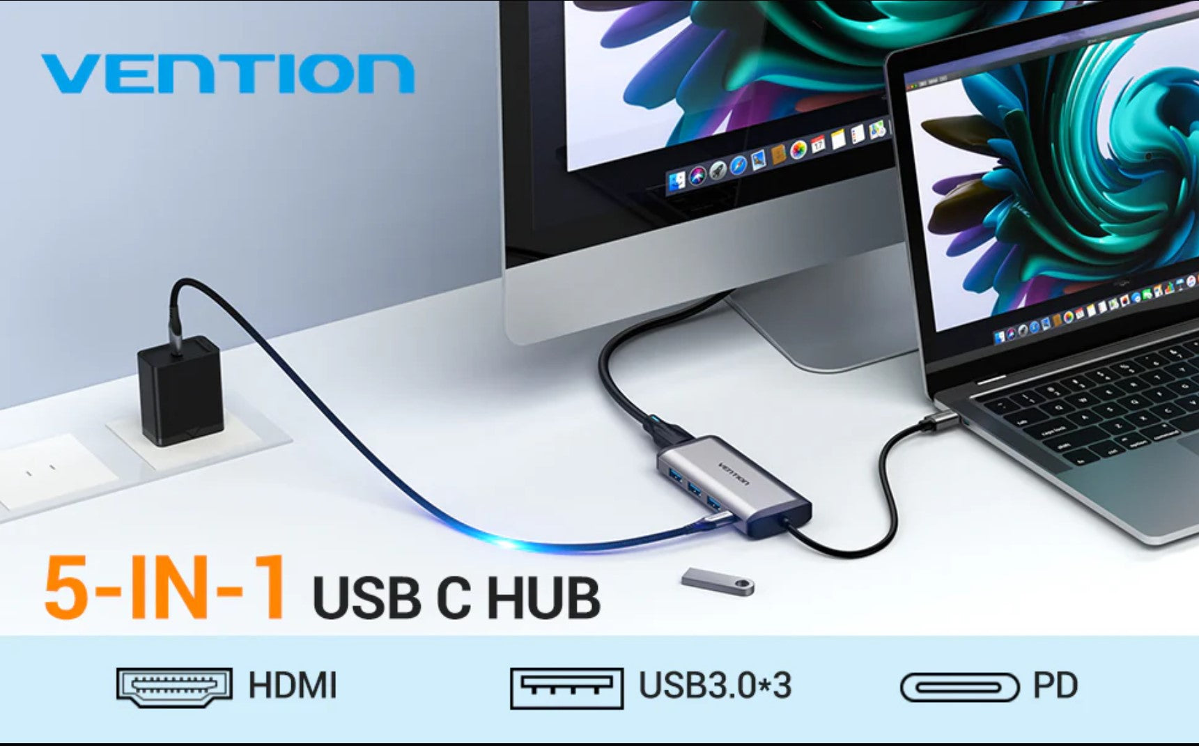 5-in-1 USB-C dock for laptop expansion 
