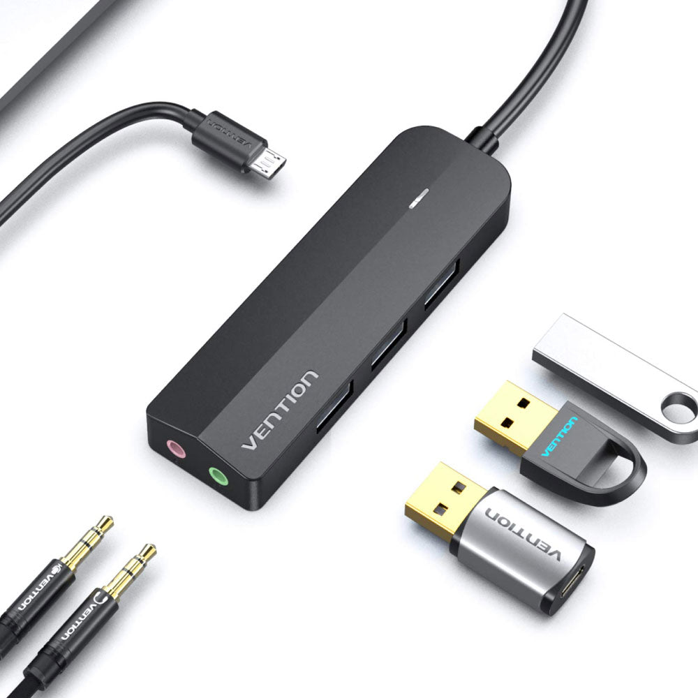 Black Vention USB 3.0 hub with power supply
