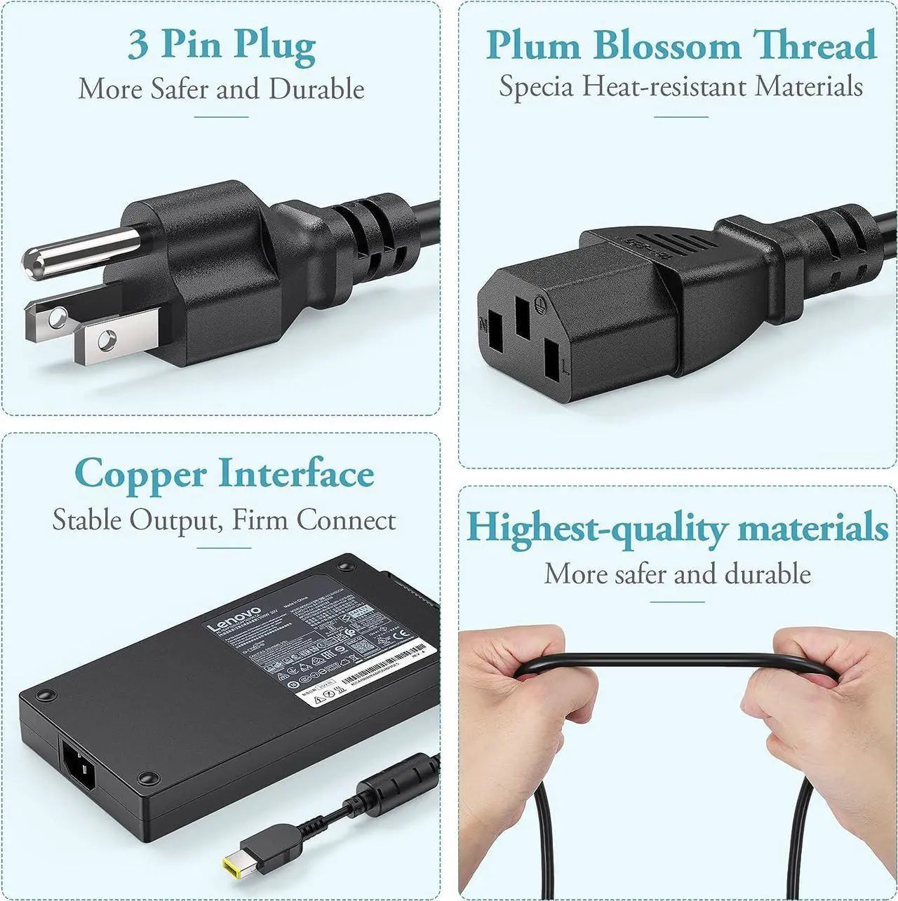 High-wattage 300W Lenovo charger with yellow pin
