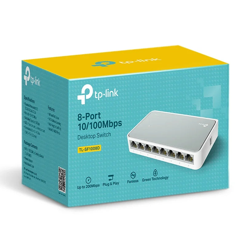 Compact TP-Link LS1008 10/100Mbps network switch for home and office
