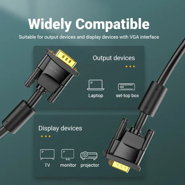 Vention 1.5M VGA Cable with Ferrite Cores Black
