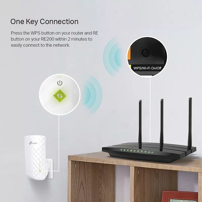 TP-Link TL-RE200 dual-band range extender for improved coverage
