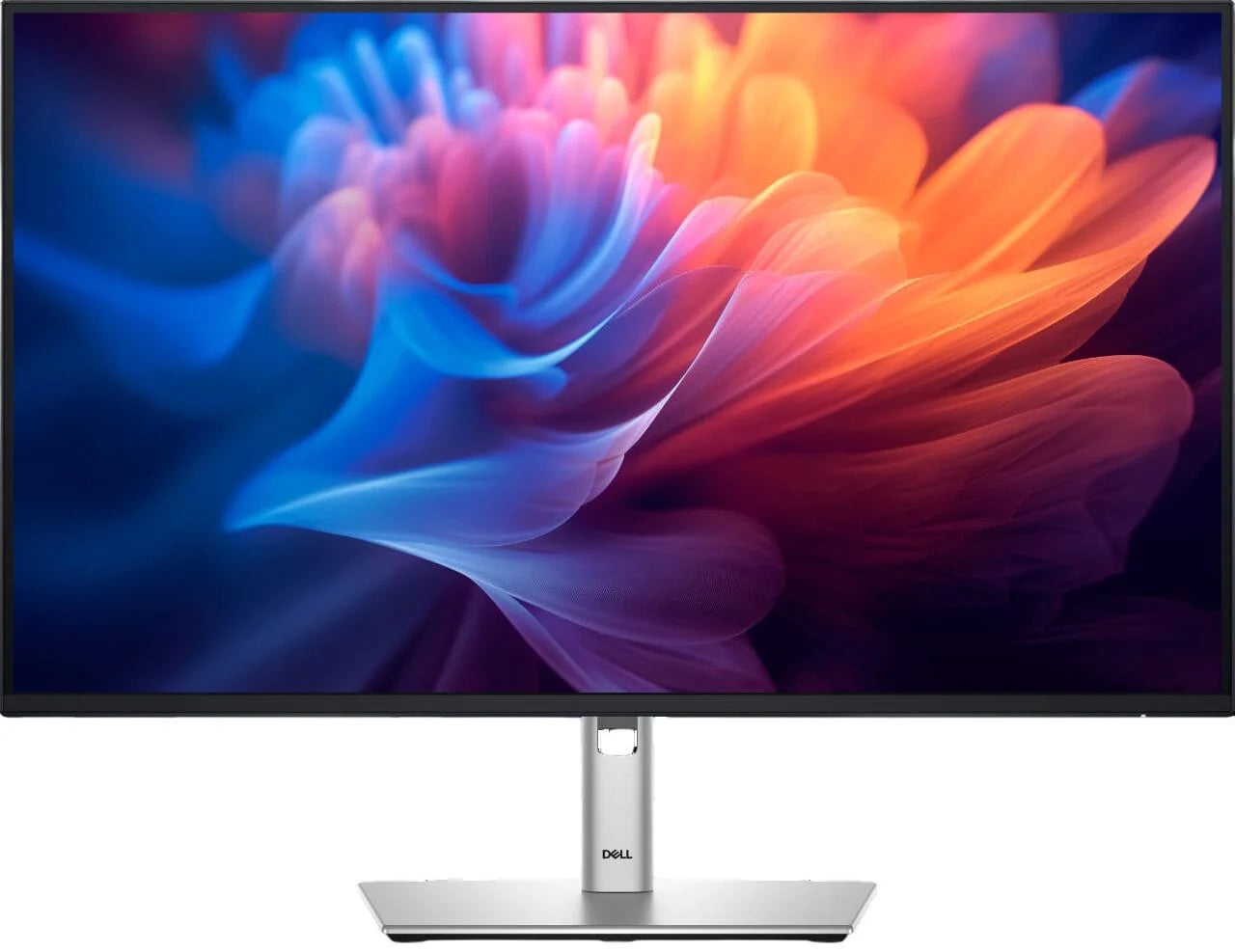 Dell P2725HE monitor in office setup with Ethernet and USB-C connections
