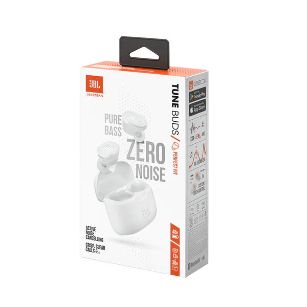 Comfortable JBL TUNE Buds White Bluetooth earphones
