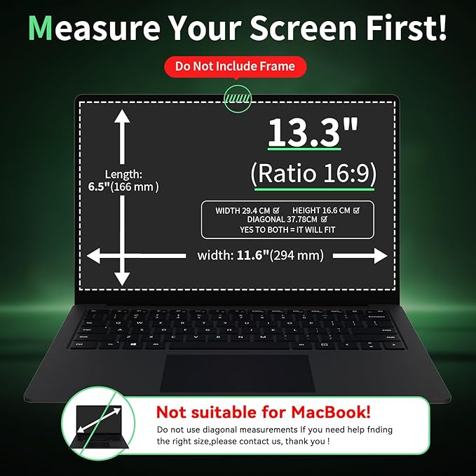Protect sensitive data with 13.3-inch laptop privacy screen
