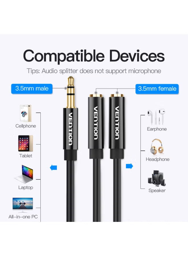 Vention 0.3M 3.5mm Male to 2-Female Audio Splitter Cable ABS Black
