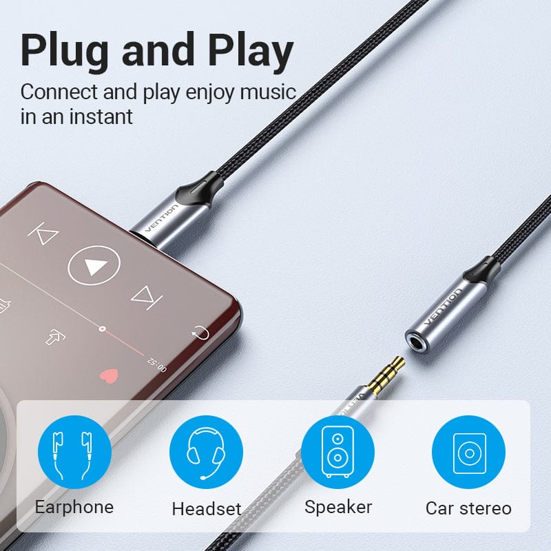 Vention 0.1M USB-C Audio Adapter with DAC Gray Aluminum Alloy
