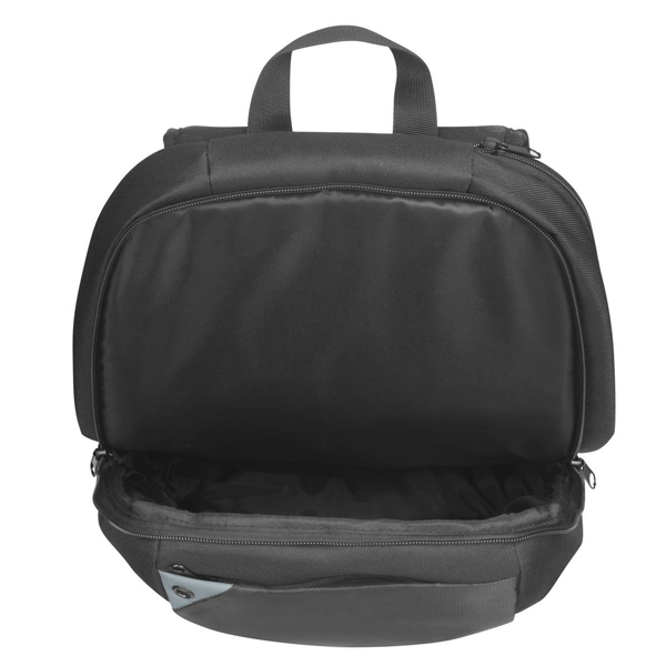 Grey laptop backpack with multiple compartments for daily use
