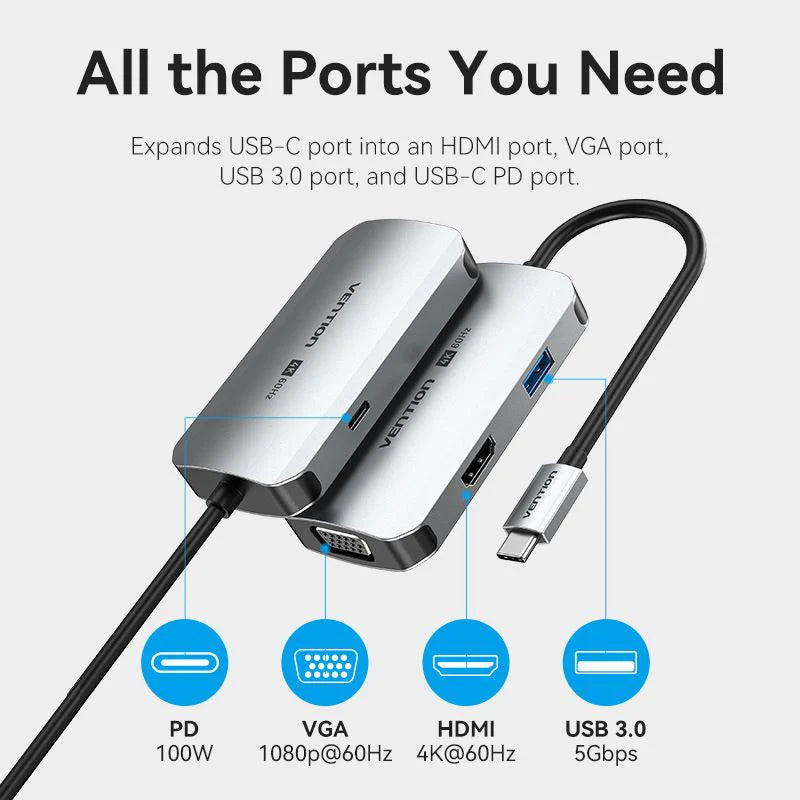 Universal USB-C dock for MacBook, Dell, Lenovo with 100W PD
