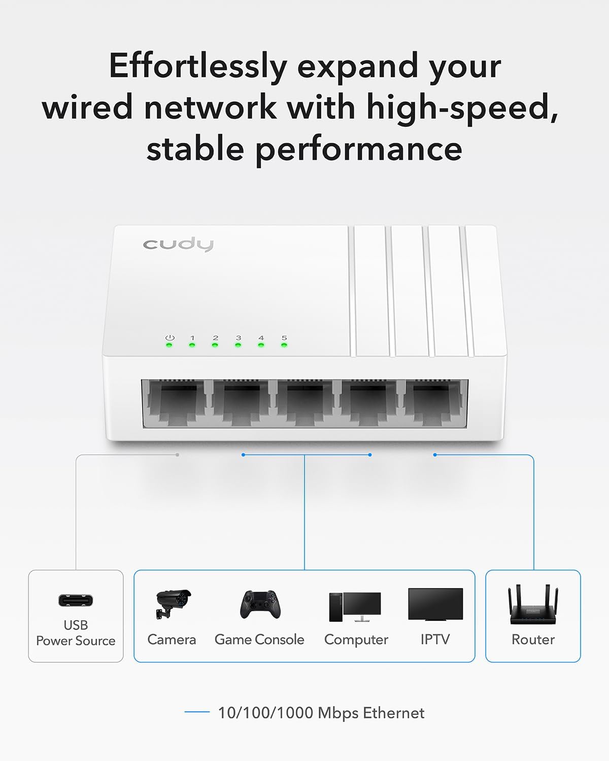Durable CUDY 8-port networking switch for multiple devices
