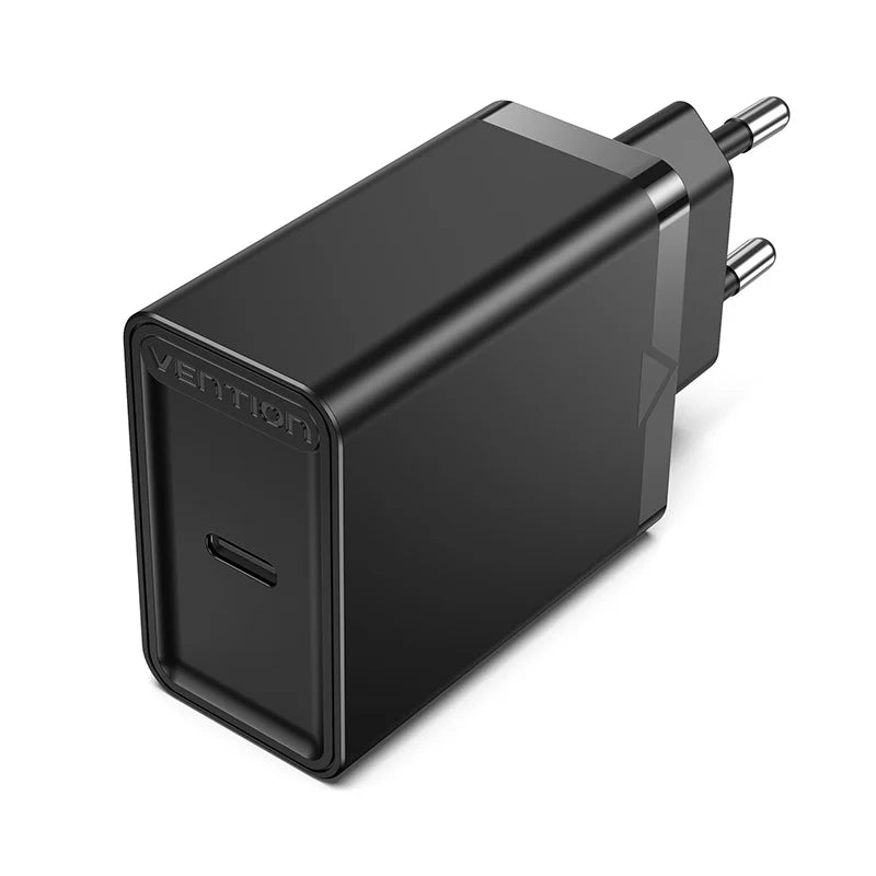Vention 1-Port USB-C Wall Charger (20W) UK Plug – Black