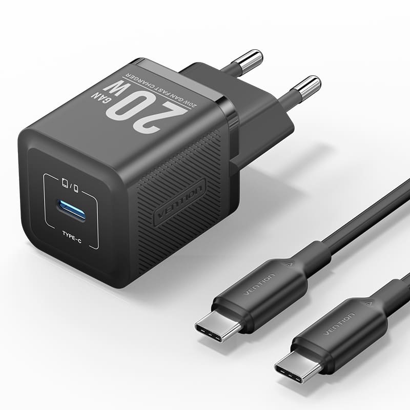 Vention 1-Port USB-C Wall Charger (20W) UK Plug – Black