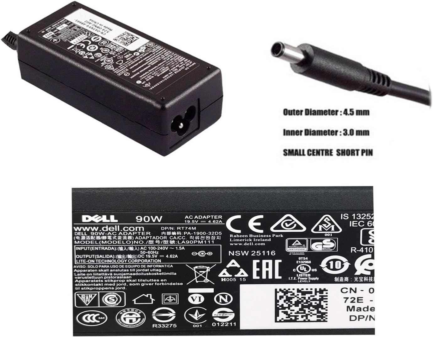 Original Dell 19.5V 4.62A 4.5*3.0mm 90W Charger